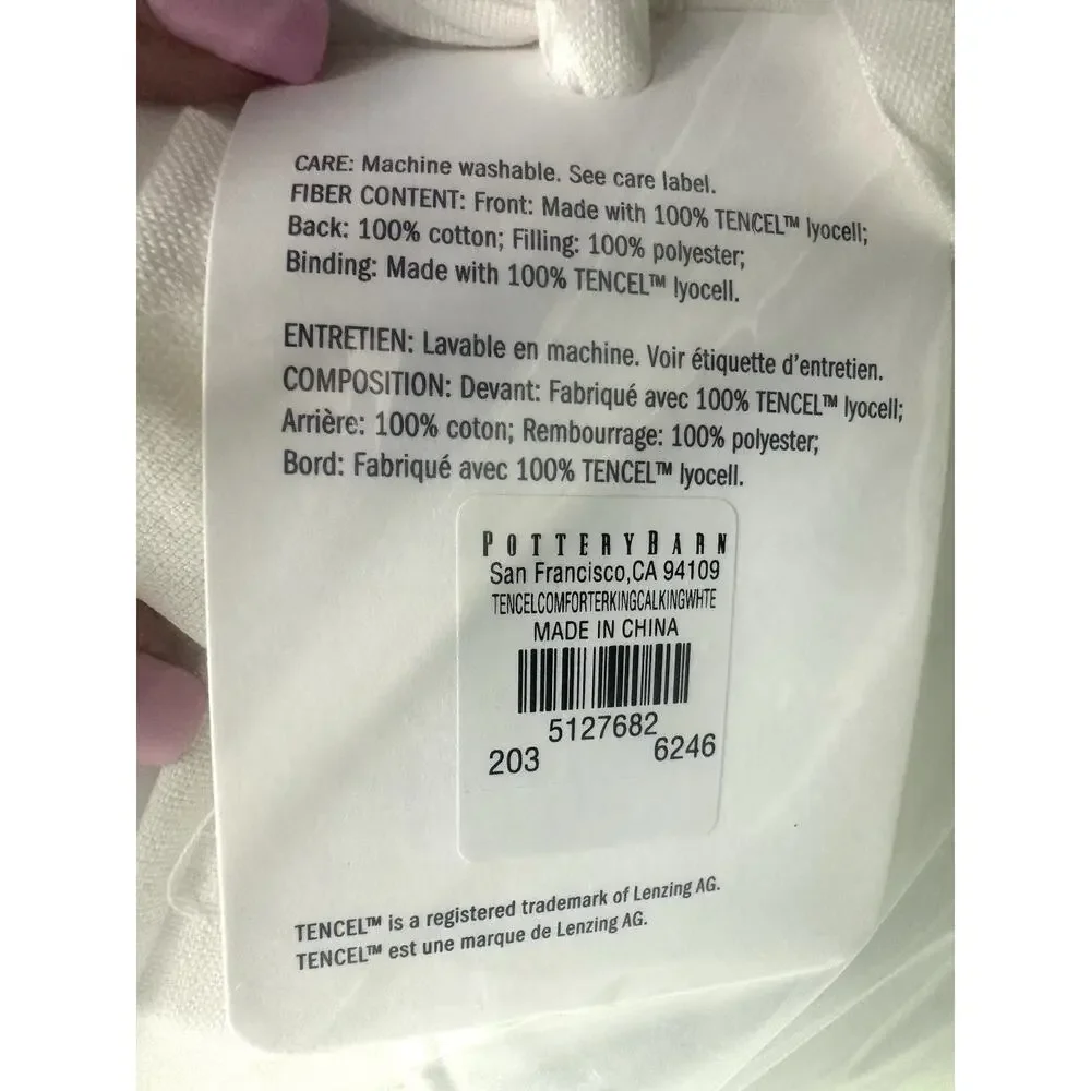 NWT Pottery Barn Tencel Lyocell Comforter~King/Cal King~White